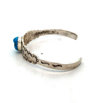 Navajo Jim Yazzie 925 Sterling Silver Turquoise Storyteller Open Cuff Bracelet