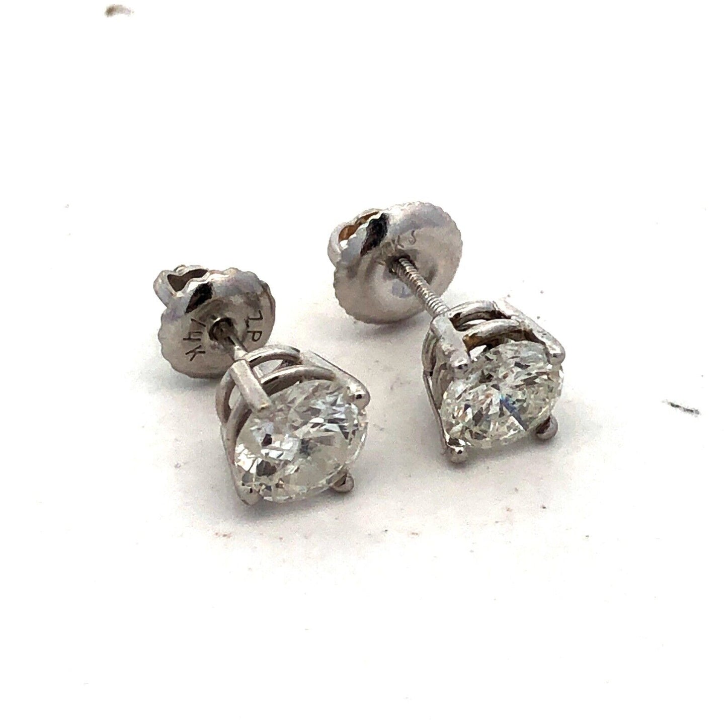 Designer S 14K White Gold Round Diamond Solitaire Screw Back Stud Earrings