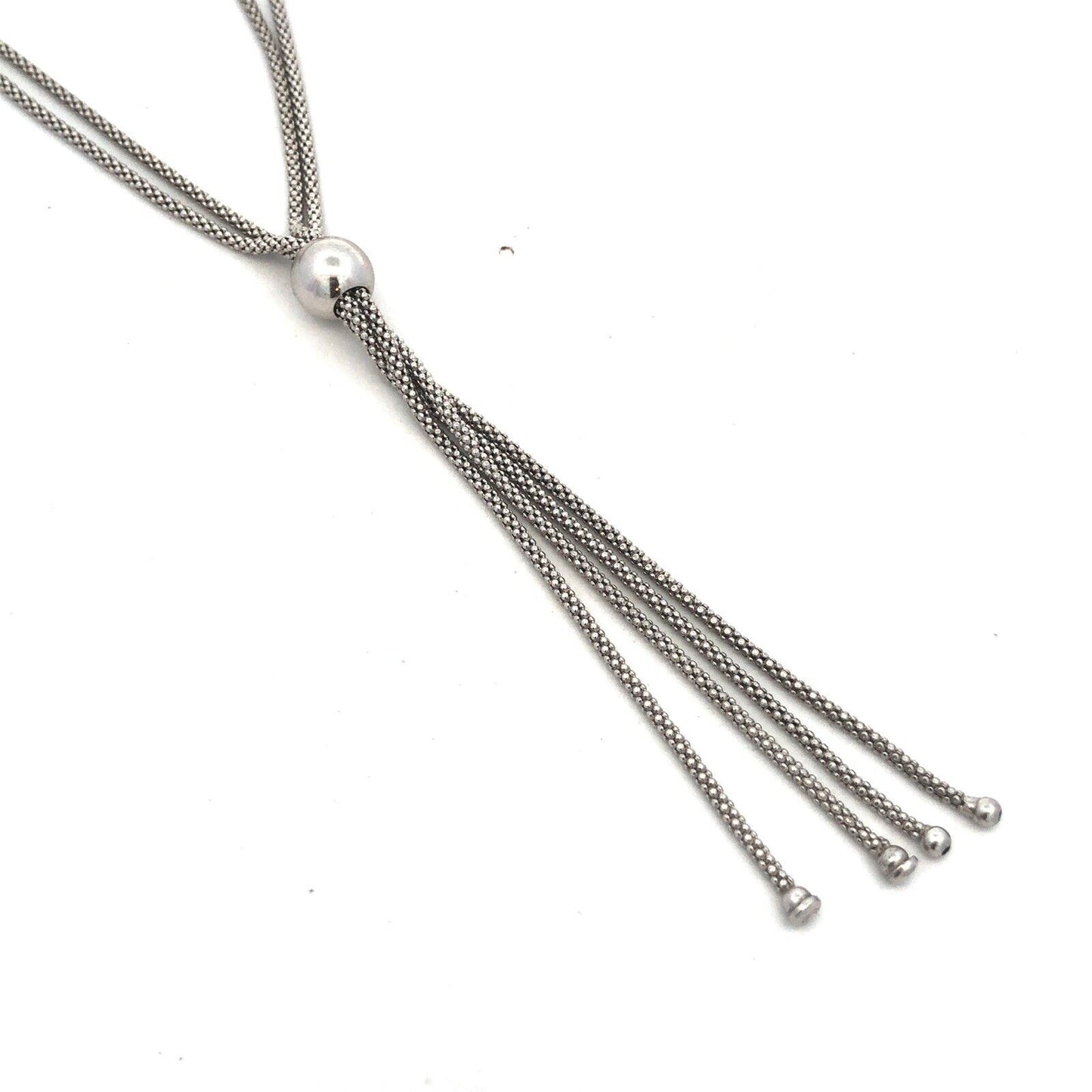 Designer Italy 925 Sterling Silver Double Strand Lariat Popcorn Chain Necklace