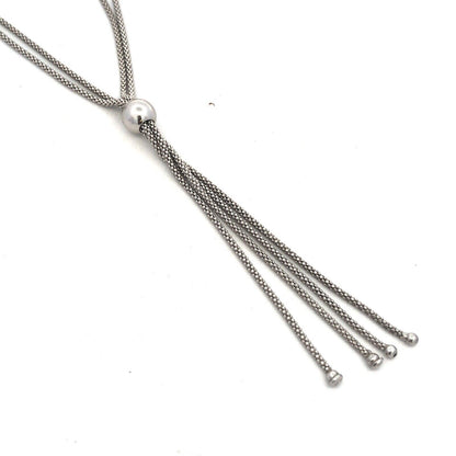 Designer Italy 925 Sterling Silver Double Strand Lariat Popcorn Chain Necklace