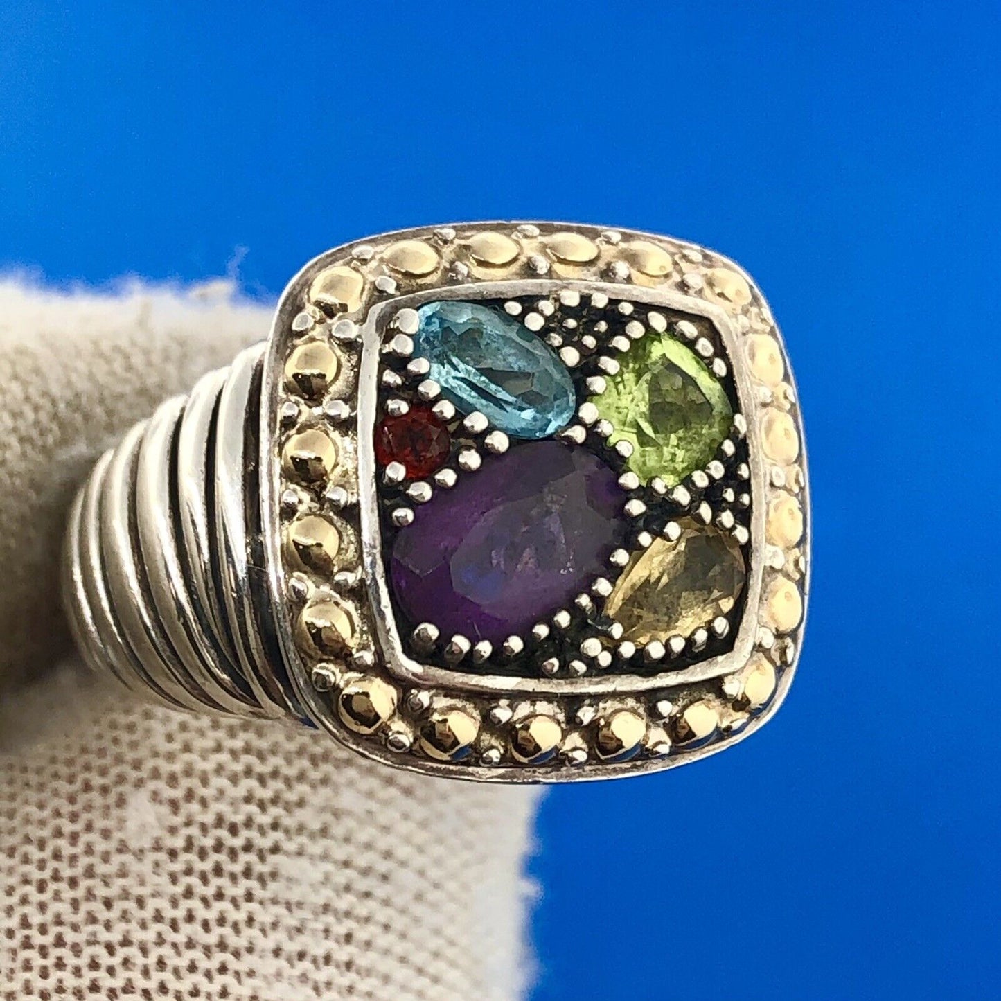 EFFY Sterling Silver 18K Yellow Gold Multi Gemstone Mosaic Balissima Dome Ring