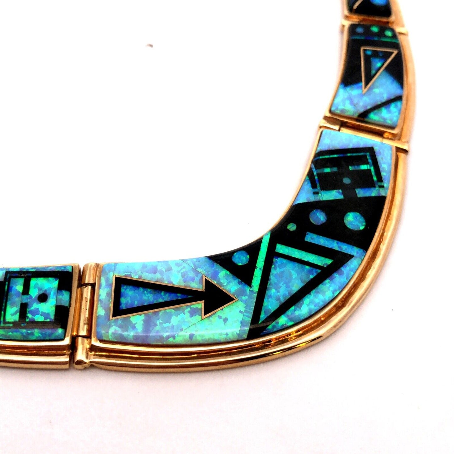 Calvin Begay Navajo 14K Gold Opal Onyx Inlay Storyteller Statement Necklace