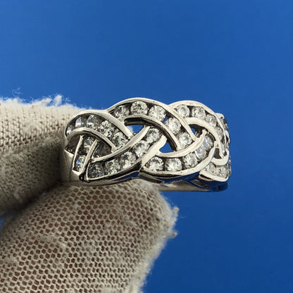 Stunning Sterling Silver 925 Sparkling White CZ Braided Band Ring Size 8.25