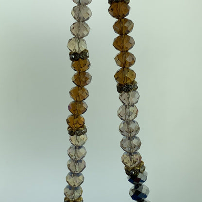 Gold Tone Faux Pearl Crystal Bead Faceted Glass Pendant Statement Necklace