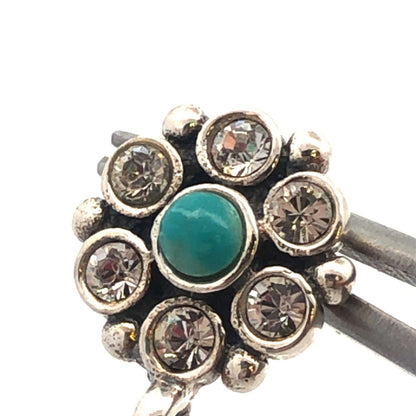 925 Sterling Silver Turquoise Round Cubic Zirconia Dangle Stud Earrings