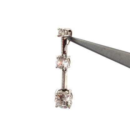 Designer J 925 Sterling Silver Round Cubic Zirconia CZ Trio Graduated Pendant