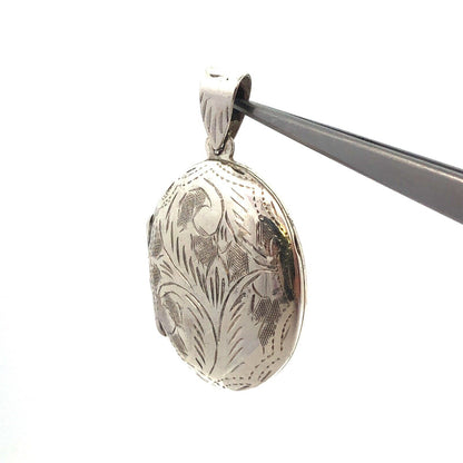 Vintage 925 Sterling Silver Etched Vine Filigree Oval Picture Locket Pendant