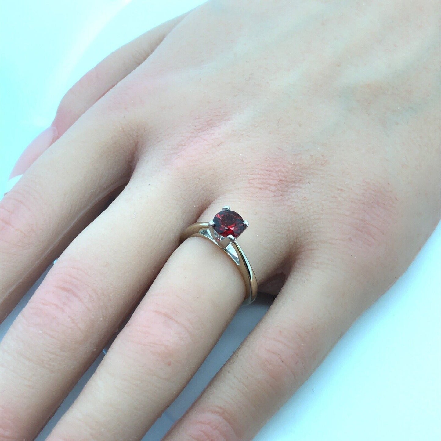 Designer 18K White Gold 950 Platinum Round Garnet Solitaire Occasion  Ring