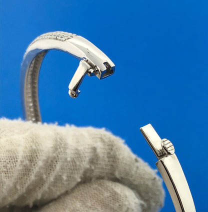 Gorgeous 14k White Gold Round Cut Diamond Hinged Bangle Cuff 6.5" Bracelet