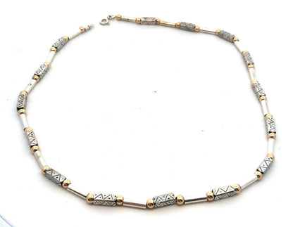 Designer Italy 925 Sterling Silver Gold Vermeil Two Tone Beaded Necklace