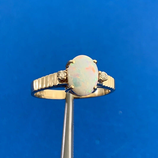 Designer SRB 14K Yellow Gold Oval Opal Diamond Accents Cocktail Ring