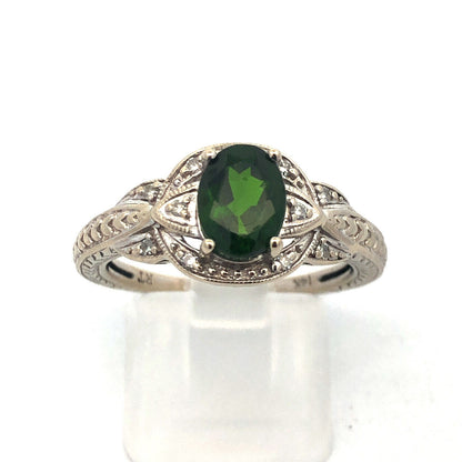 Designer RT 14K White Gold Oval Green Tourmaline Diamond Accented Ring