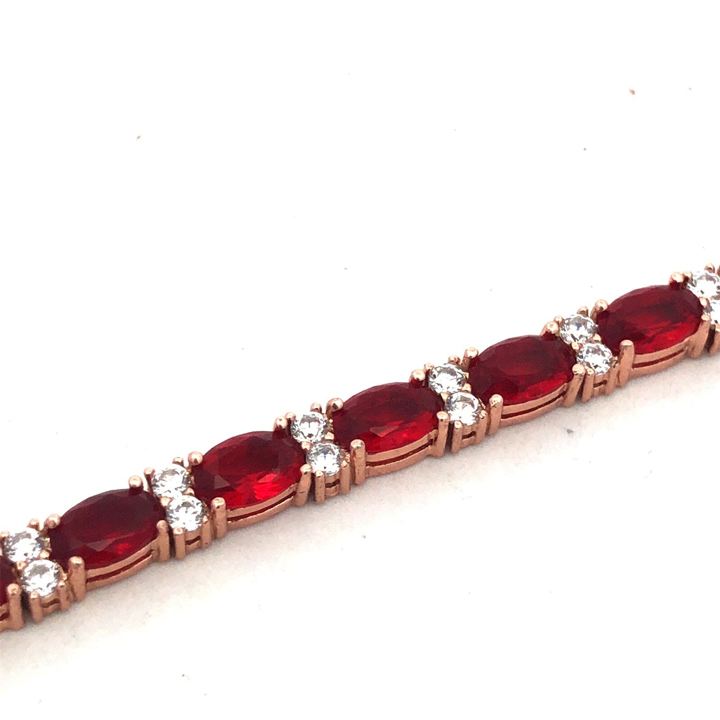 Designer SGJ Rose Tone Sterling Silver Red White Cubic Zirconia Tennis Bracelet