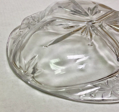 Vintage Quality Three Divided Frosted Etched Floral Scroll Relish Serving Dish