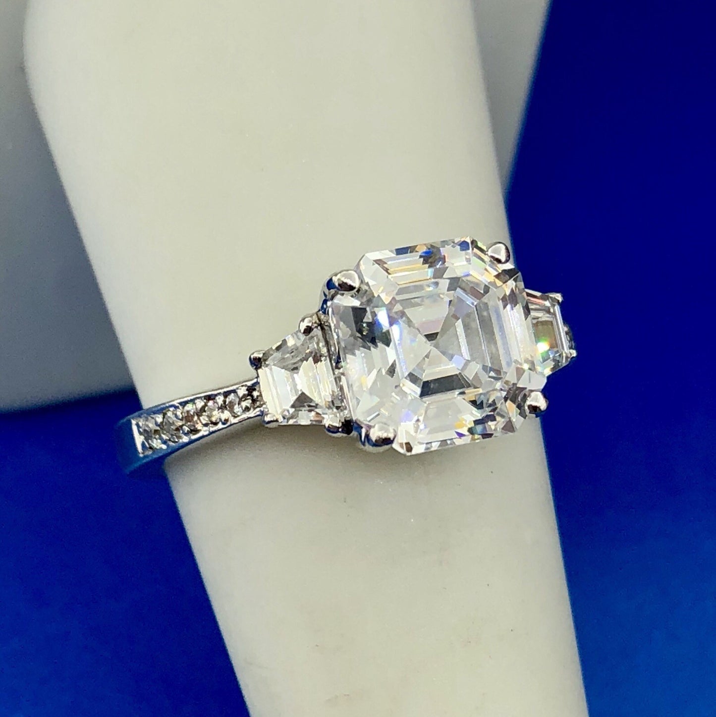 Sterling Silver Asscher Cubic Zirconia Solitaire Accents Engagement Bridal Ring
