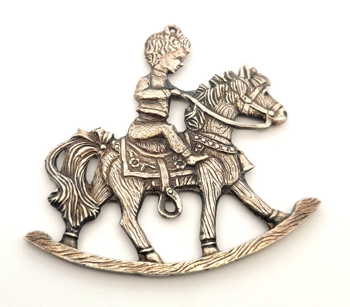 1984 Gorham Silver Plate Boy On Rocking Horse Christmas Pendant Ornament