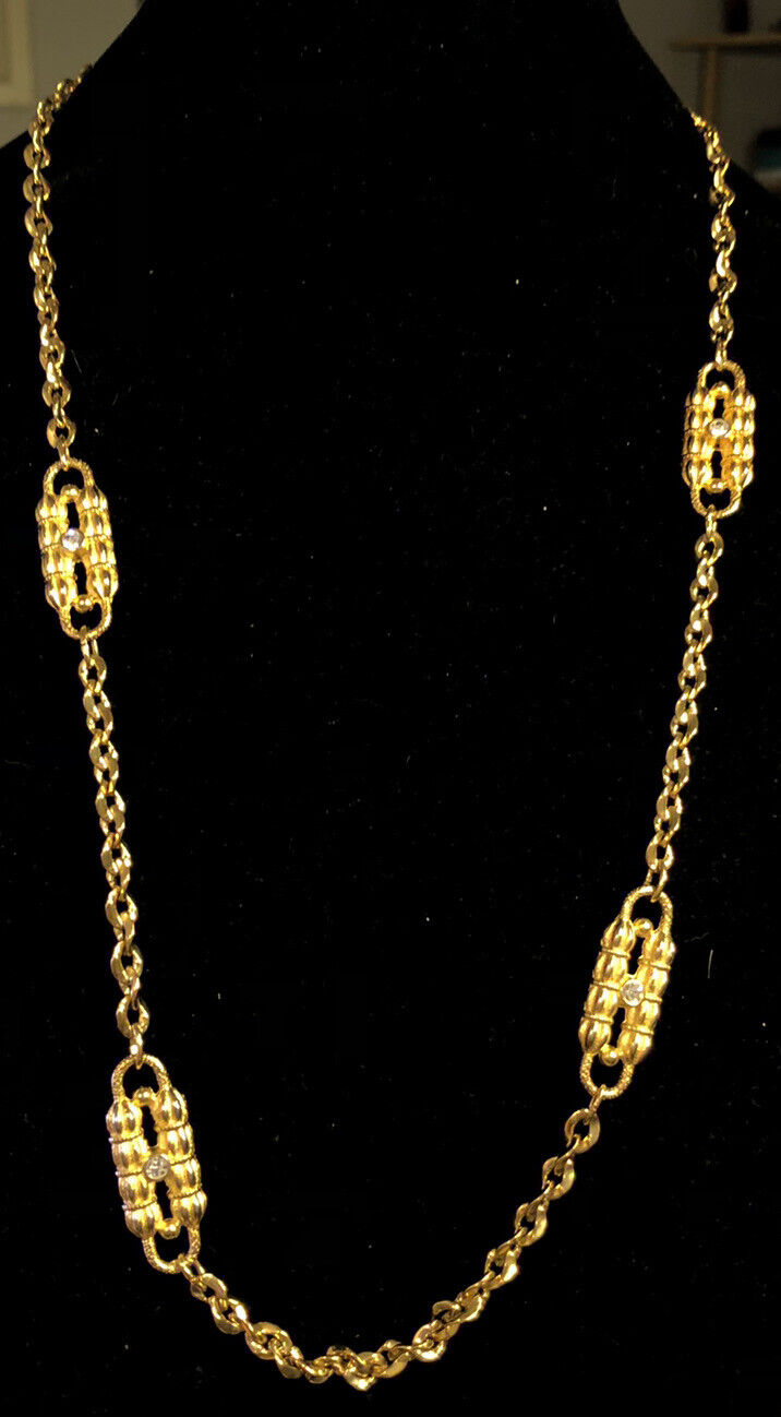 Camrose Kross JBK Jacqueline Kennedy Gold Tone CZ Double Row Paperclip Necklace