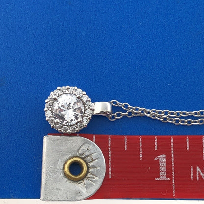 Exquisite 925 Sterling Silver Cubic Zirconia CZ Solitaire Halo Eternity Necklace