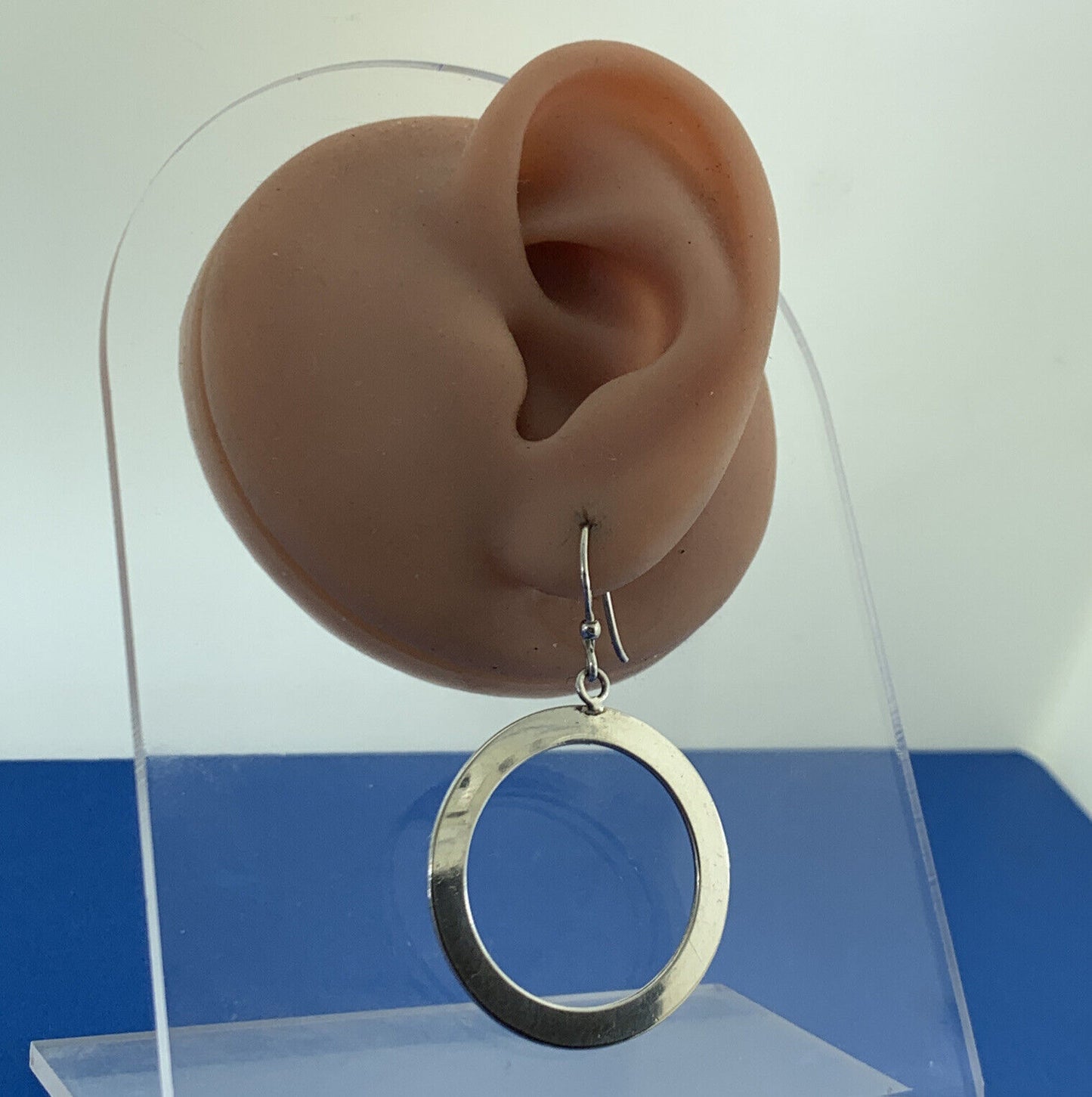 Modernist Cutout 925 Sterling Silver Round Simple Hook Dangle Earrings