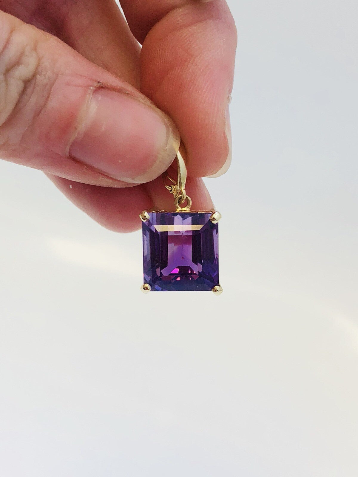 Designer 14K Yellow Gold Amethyst Solitaire Statement Pendant Enhancer