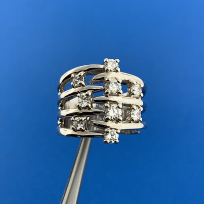 Designer Sterling Silver 925 Cubic Zirconia Seven Band Statement Cocktail Ring