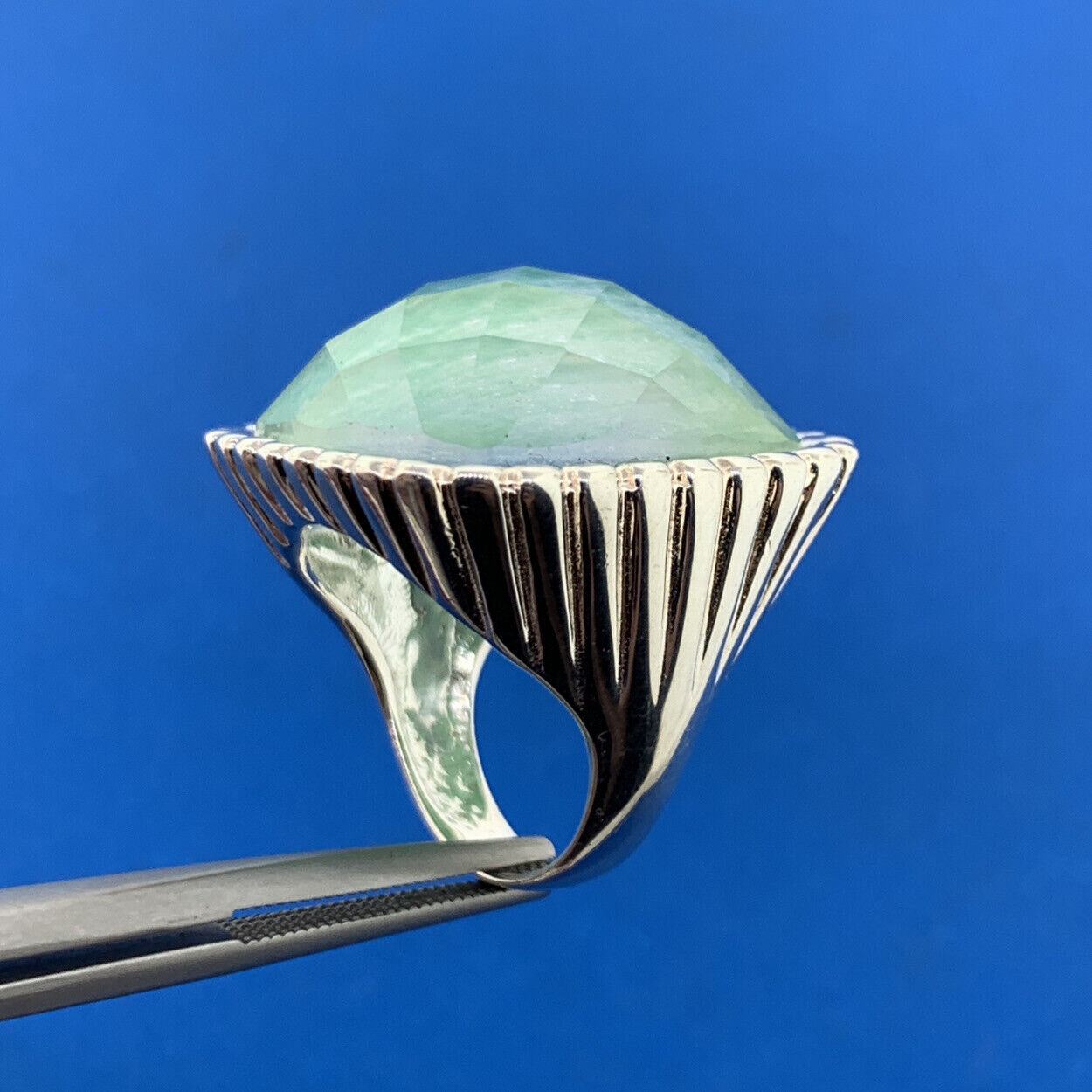 Paola Valentini Italy Sterling Silver 925 Faceted Green Amazonite Doublet Ring