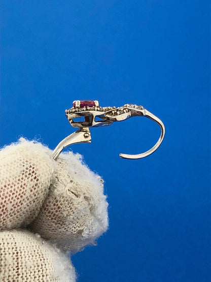 Designer CN 925 Sterling Silver Ruby White Sapphire July Occasion Earrings