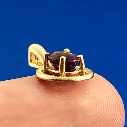 Modernist 14K Yellow Gold Oval Amethyst February Anniversary Pendant