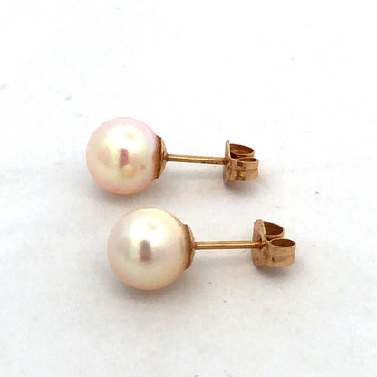 Designer 14K Yellow Gold Round Pearl Ball Stud Earrings