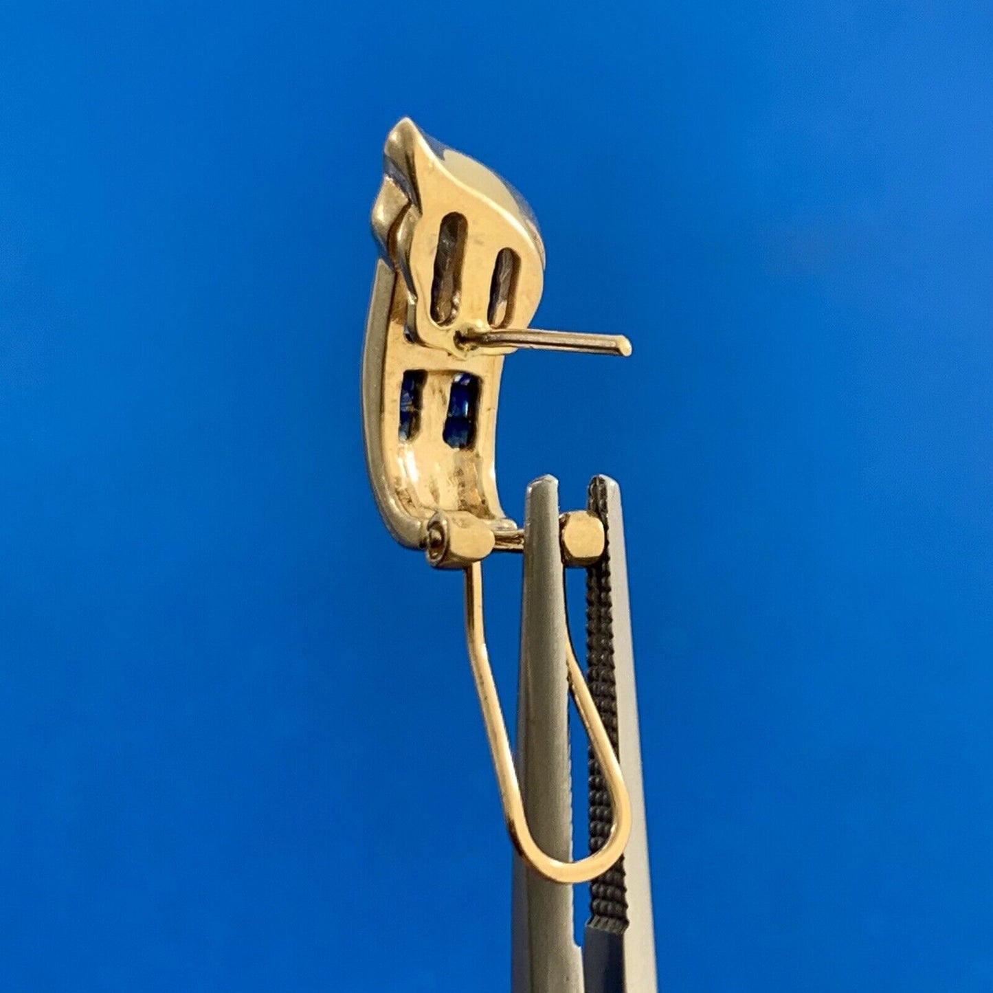 14K Yellow Gold Sapphire Diamond Omega Back Stud Earrings