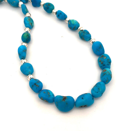 Native American 925 Sterling Silver Turquoise And Silver Ball Beads Necklace