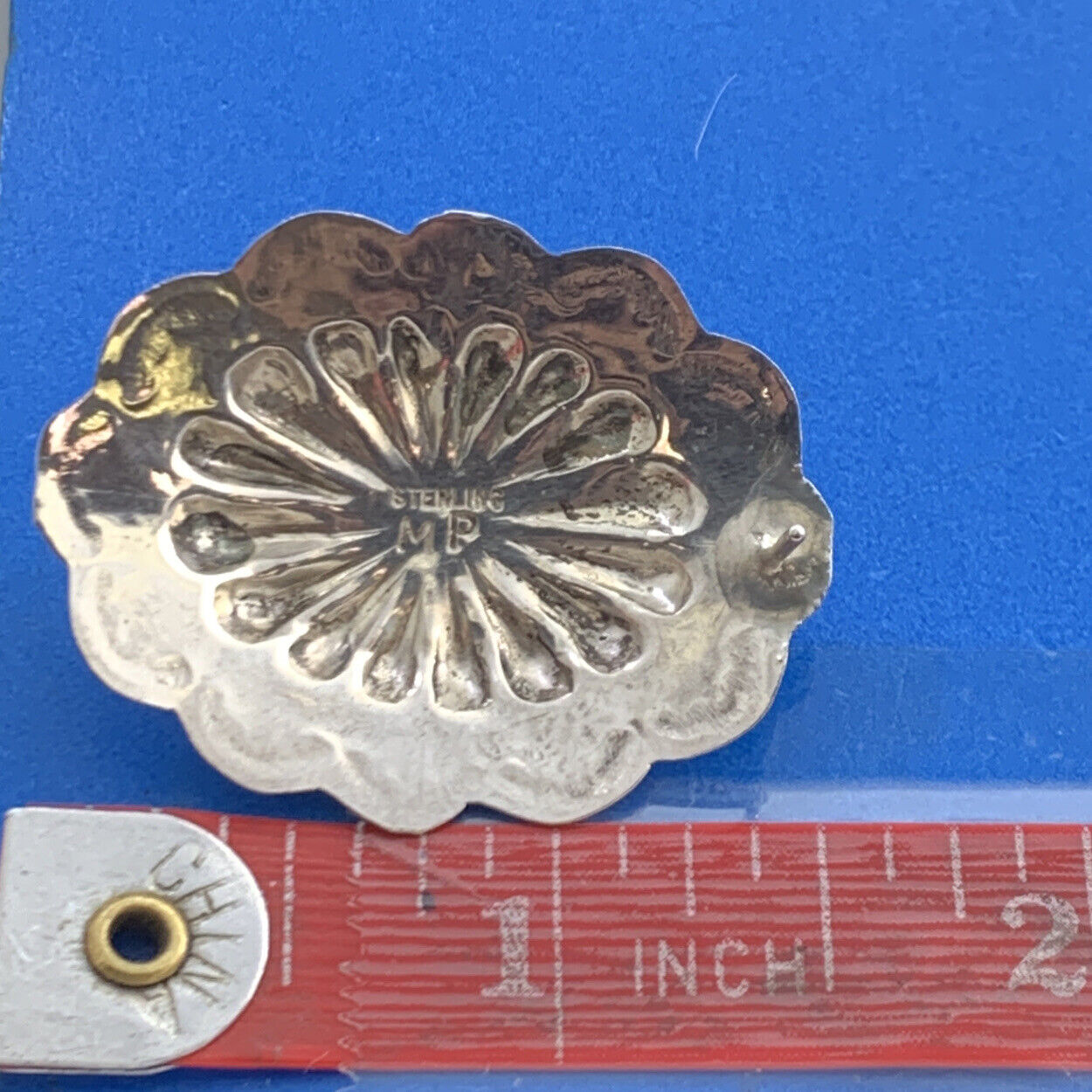 Native American Michael Perry 925 Sterling Silver Turquoise Concho Stud Earrings