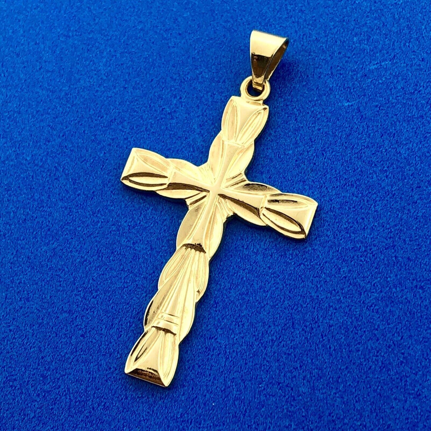 14K Yellow Gold Polished Textured Cross Religious Communion Statement Pendant