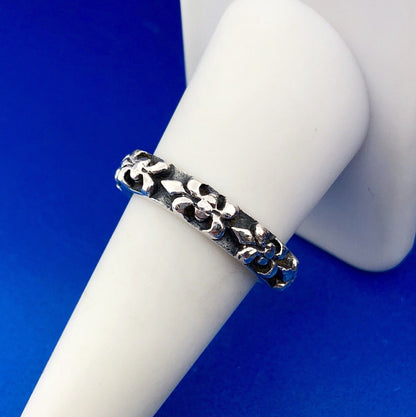 Sterling Silver 925 Fleur De Lis Intaglio Style New Orleans Cigar Band Ring