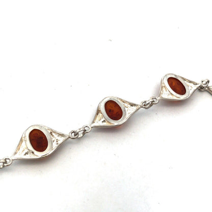 Modernist 925 Sterling Silver Oval Amber Cabochon Link Tennis Bracelet