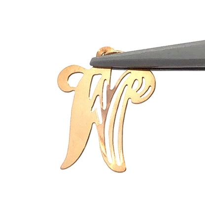 Designer 14K Yellow Gold Script Initial W Monogram Alphabet Charm Pendant