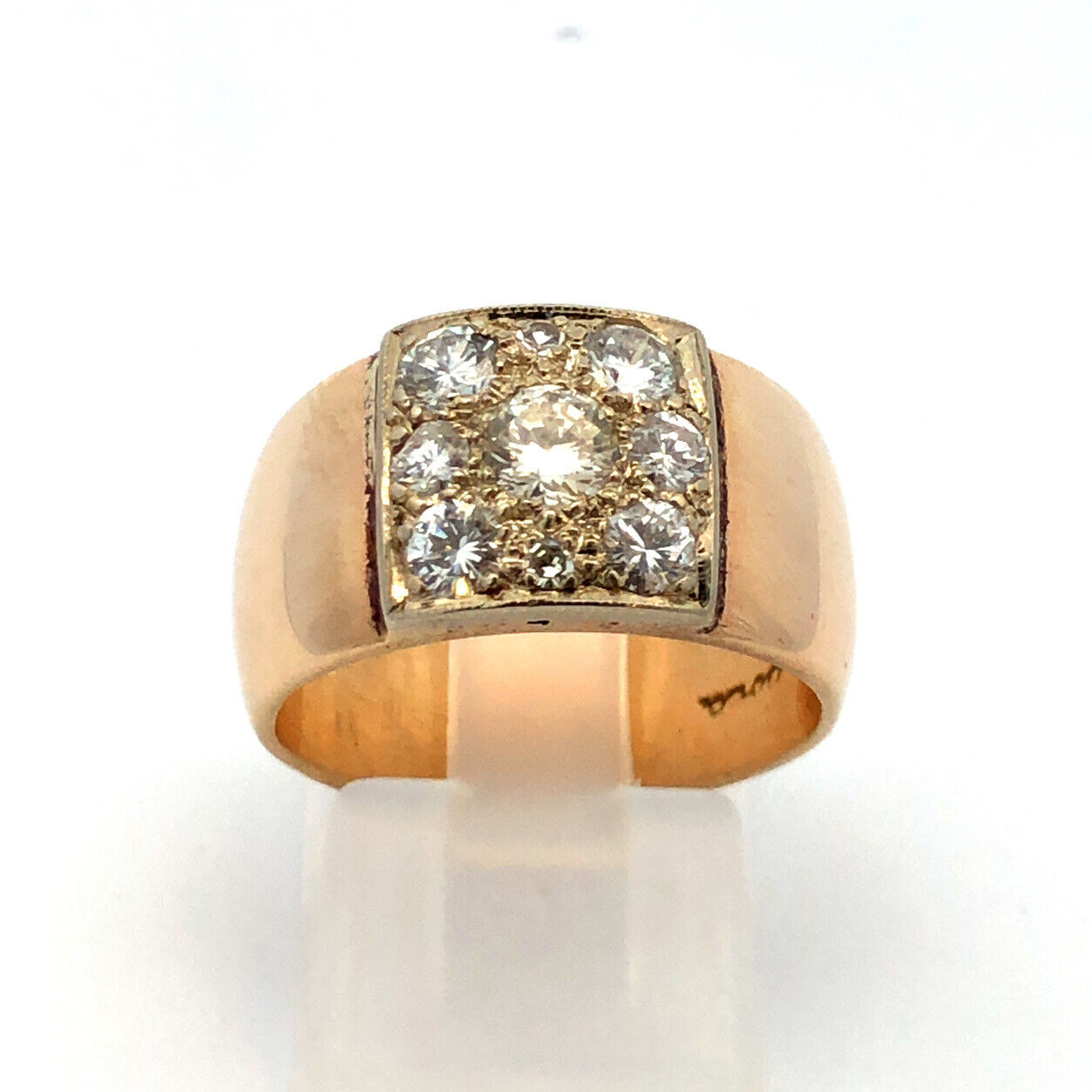 Designer 14K Yellow Gold Round Diamond Cluster Wide Cigar Band Statement Ring