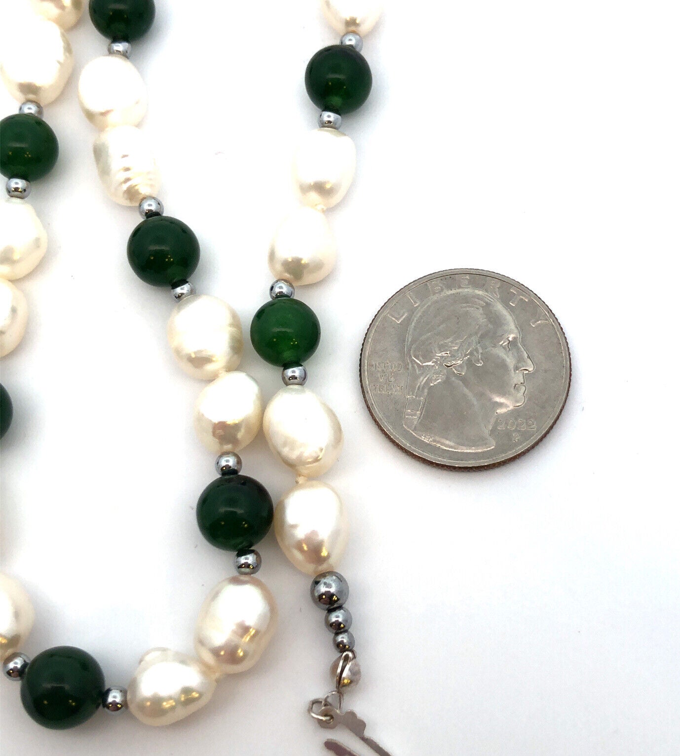 Designer 925 Sterling Silver Pearl Jade Beaded Statement Necklace