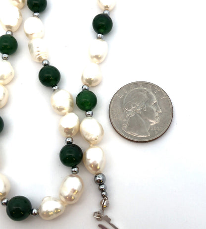 Designer 925 Sterling Silver Pearl Jade Beaded Statement Necklace
