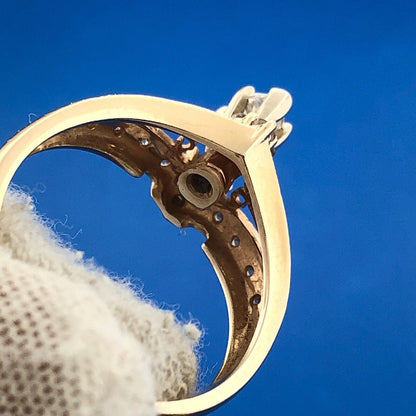 Stunning 14K Yellow Gold Marquise Diamond Solitaire W/Accents Engagement Ring