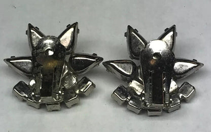 Vintage Art Deco Crystal Rhinestone Flower Cluster Bridal Cocktail Clip Earrings