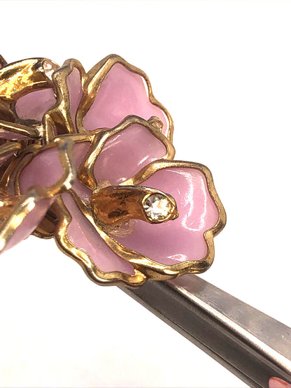 Mid Century Purple Lucite Large Flower Rhinestone Statement Clip-on Earrings