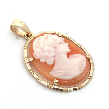 Designer LT 14K Yellow Gold Oval Orange Carved Cameo Pendant