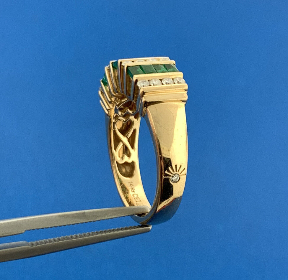 Retro Amoro 14K Yellow Gold Emerald Diamond May Anniversary Statement Band Ring