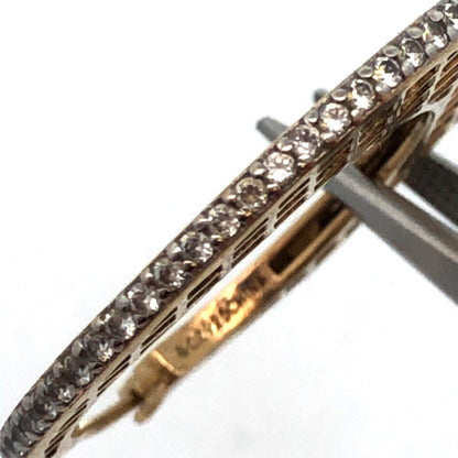 Vermeil 925 Sterling Silver Basket Weave Hoop Cubic Zirconia Border Earrings