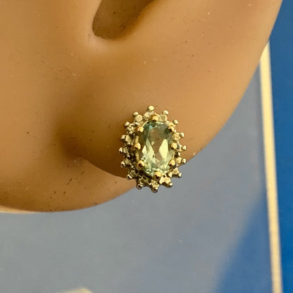 Designer 925 Sterling Silver Vermeil Two Tone Oval Blue Topaz Stud Earrings
