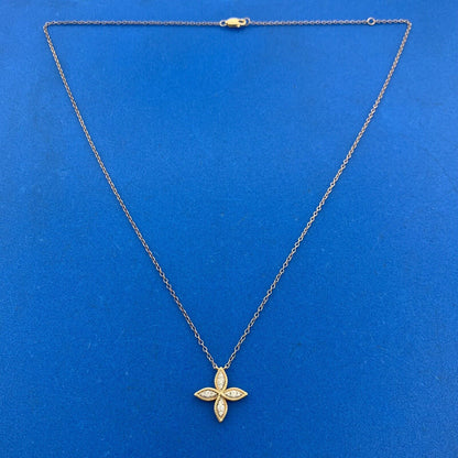 Designer 14K Yellow Gold Diamond Floral Pinwheel Necklace