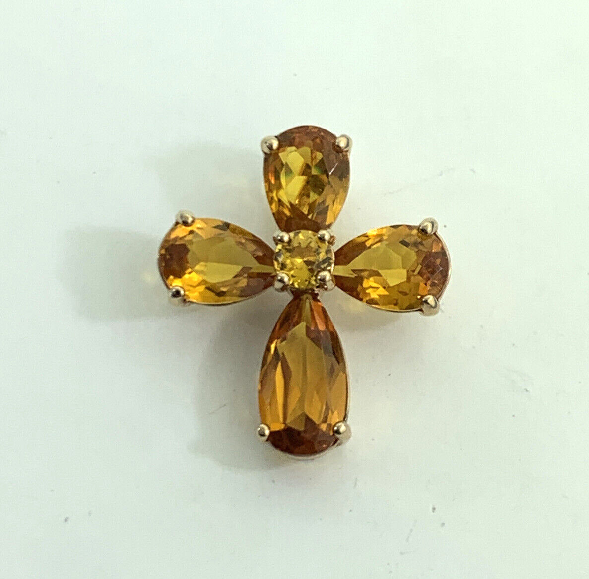 Designer Sterling Silver Vermeil Orange Cubic Zirconia Statement Cross Pendant