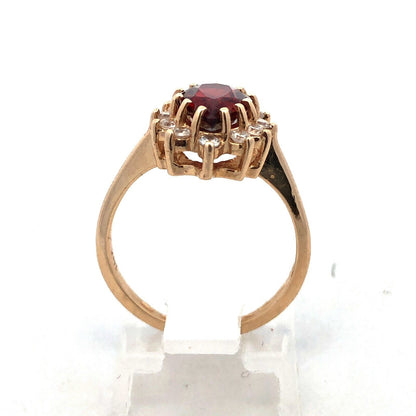 Designer 14K Yellow Gold Pear Red Tourmaline Cubic Zirconia Halo Cocktail Ring