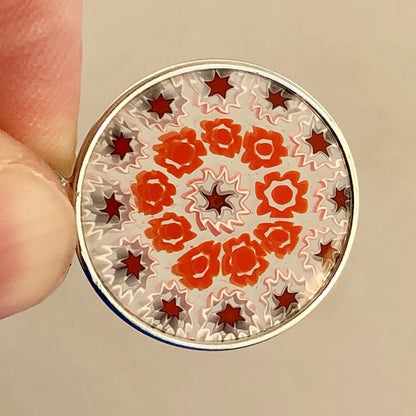 Vintage Italy Sterling Silver 925 Murano Millefiori Art Glass Disc Pendant
